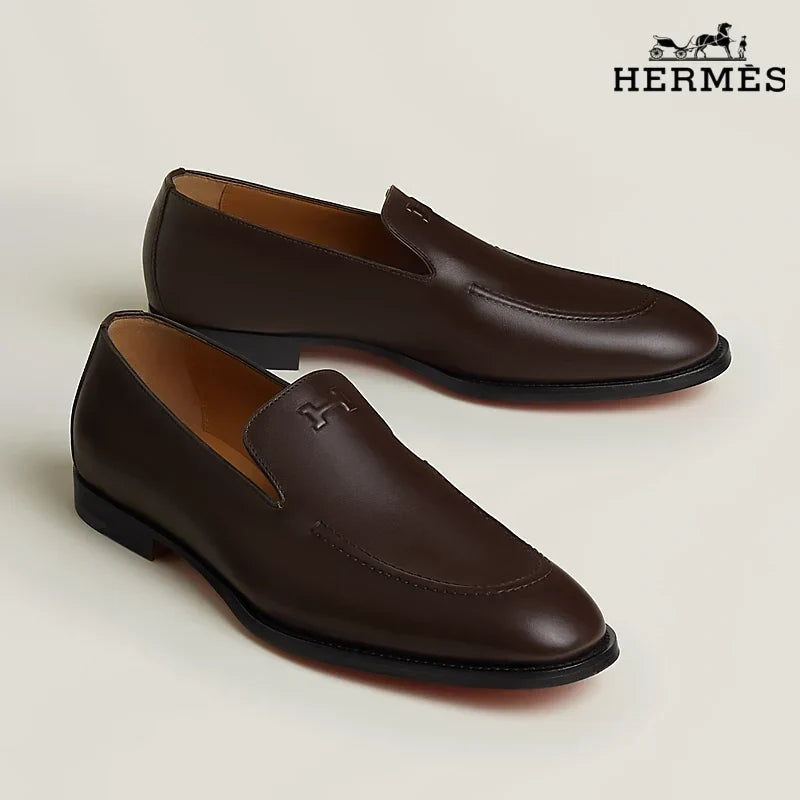 Herm¨¨s Dark Brown Smooth Leather Loafer with Embossed Logo