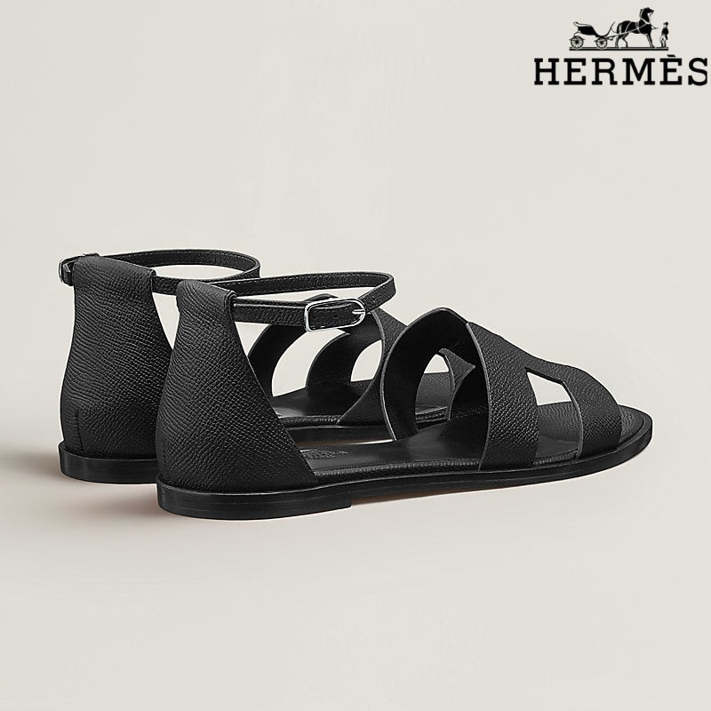 Herm¨¨s Santorini Black Flat Sandals