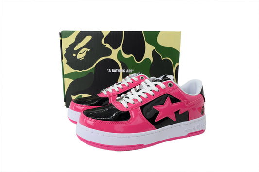 A BATHING APE BAPE STA Glossy Hot Pink & Black Sneakers | Women's & Men's Skate-Inspired Shoes