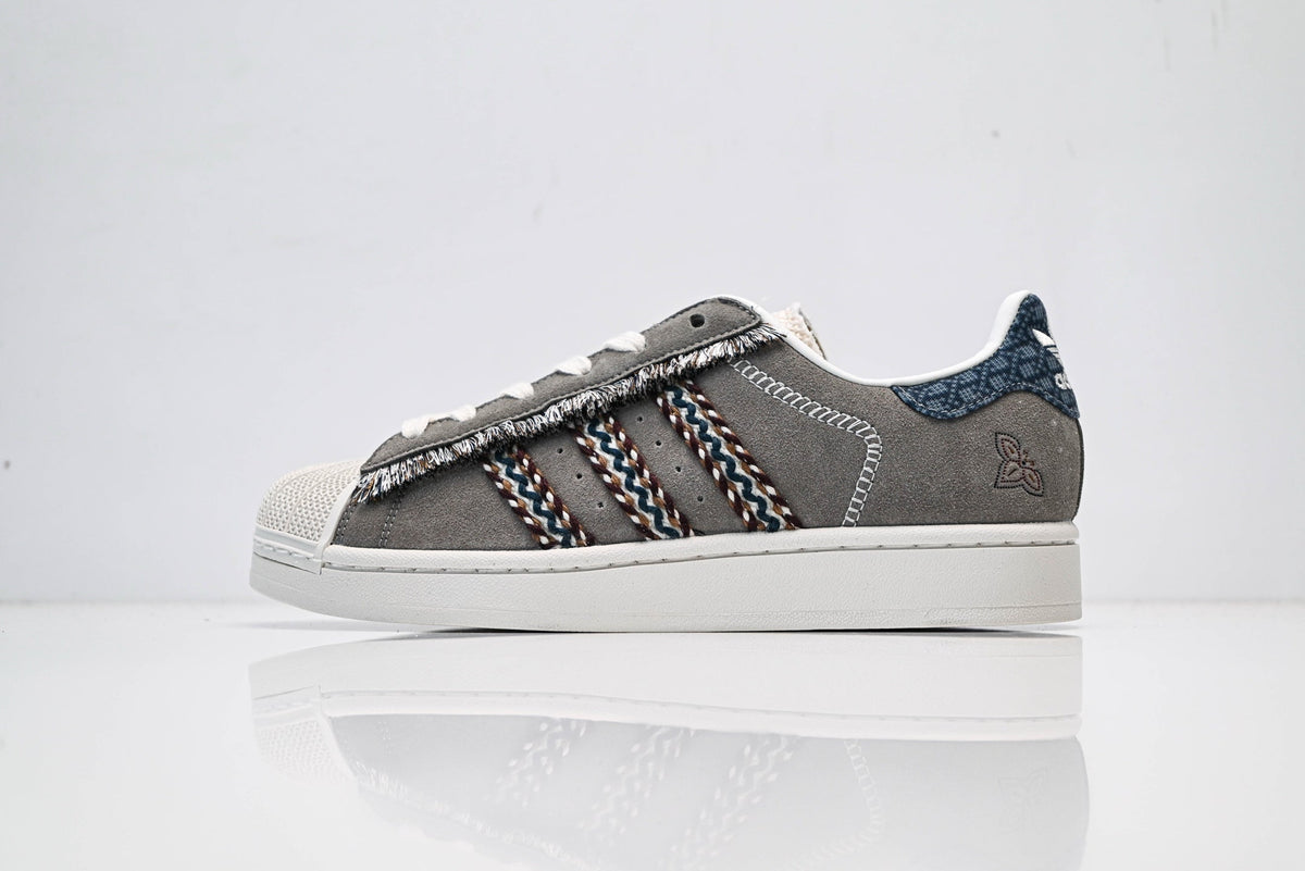 adidas Originals Superstar ¨C Grey Suede with Multi-Color Webbing & White Shell Toe