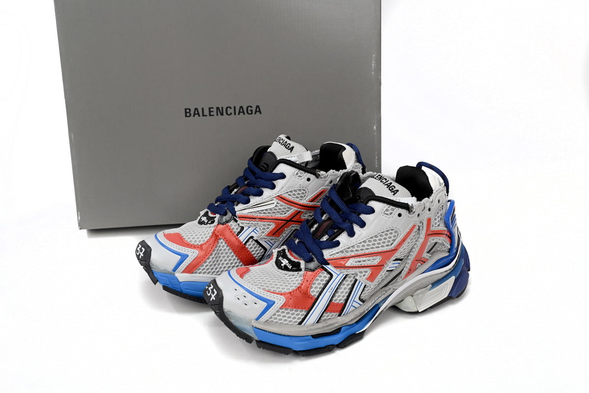 Balenciaga men's shoes Track Runner Sneaker ¨C Distressed Low-Top balenciaga runners  White, Red, and Blue
