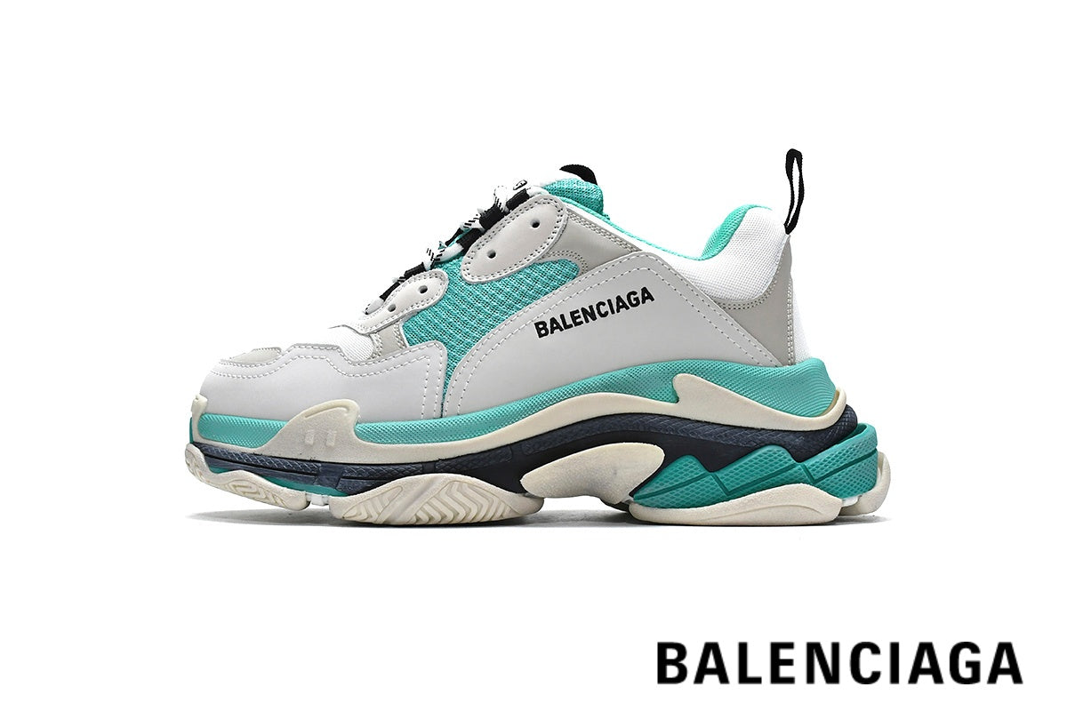 Balenciaga Triple S men's shoes  women sneakers ¨C White & Turquoise