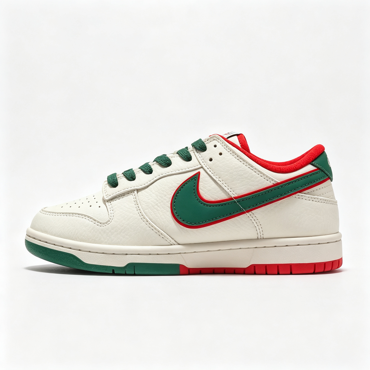 Nike Dunk Low 'World Cup' ¨C Custom Off-White, Green Swoosh & Red Trim Sneakers