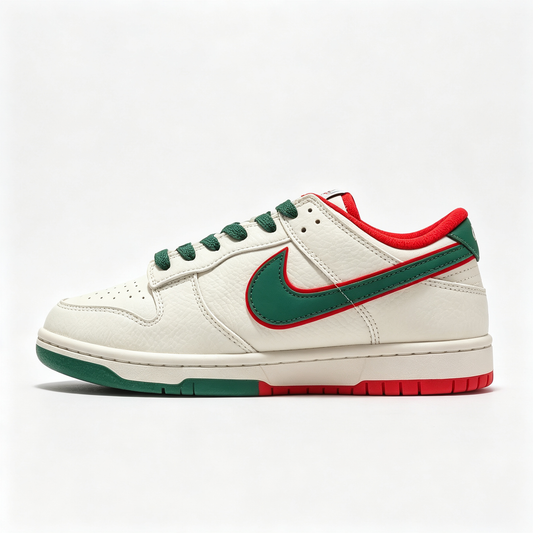 Nike Dunk Low 'World Cup' ¨C Custom Off-White, Green Swoosh & Red Trim Sneakers