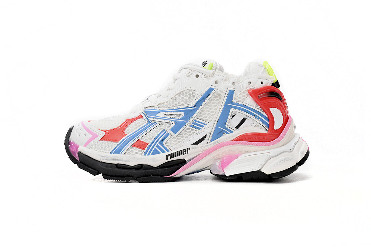 Balenciaga men's shoes Track  Runner Sneaker ¨C Distressed Low-Top White and Red