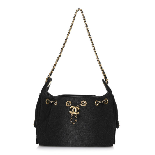 Washed Denim Quilted Mini Chanel 25 Handbag Black
