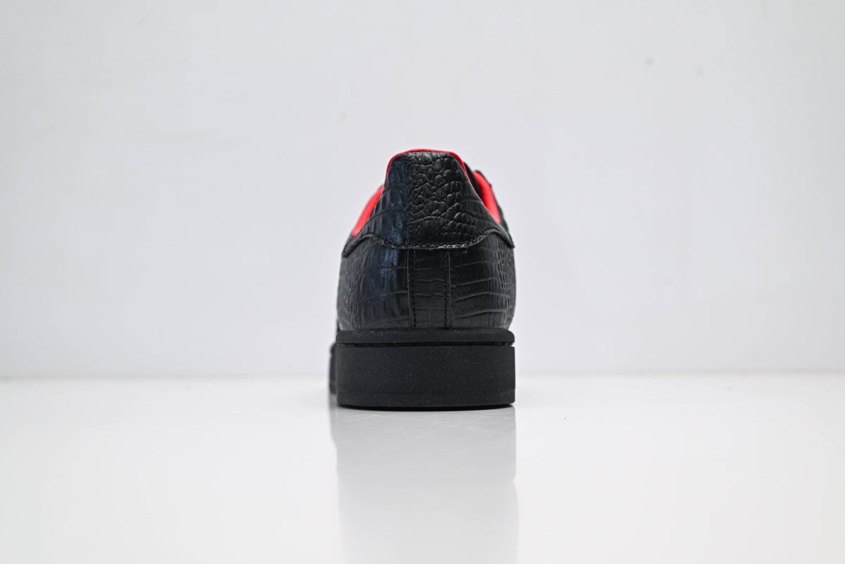 adidas Originals Superstar ¨C Black Croc-Embossed Upper with Red Lining & White Shell Toe