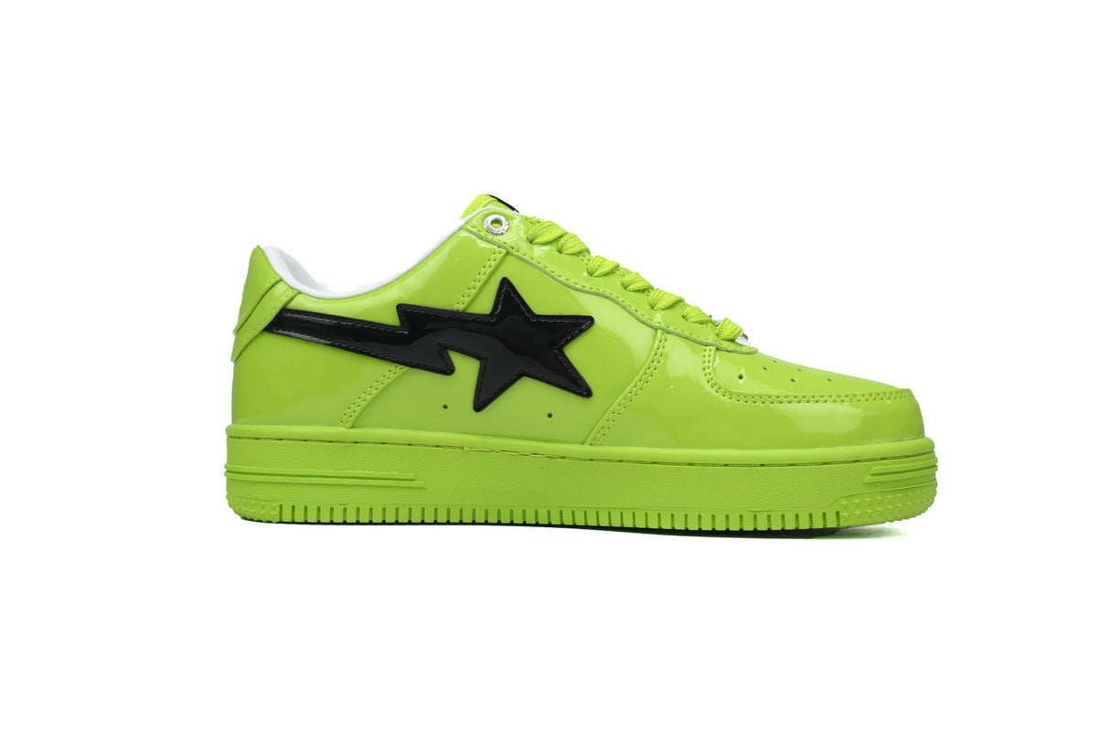 A BATHING APE BAPE STA Glossy Lime Green & Black-Star Sneakers | Women's & Men's Skate-Inspired Shoes