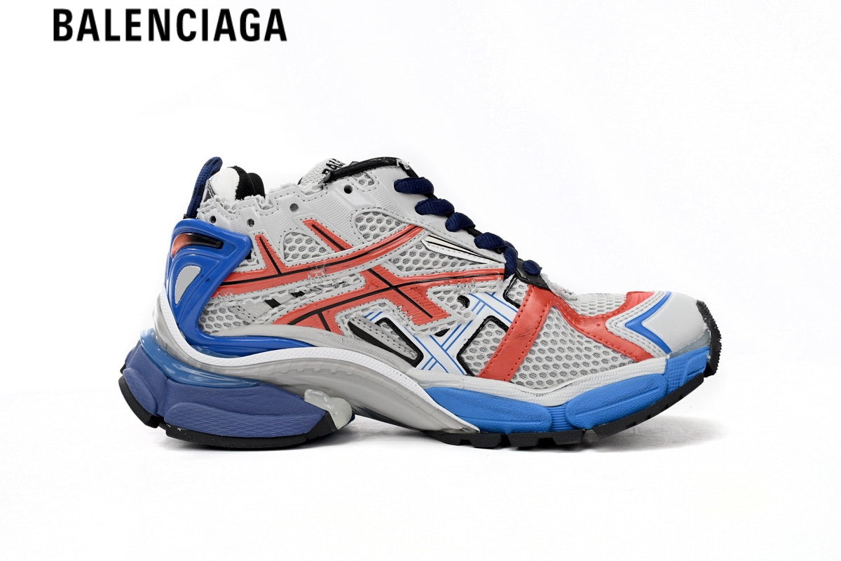 Balenciaga Runner men's shoes  women sneakers ¡ª White Mesh, Red & Blue Synthetic Overlays