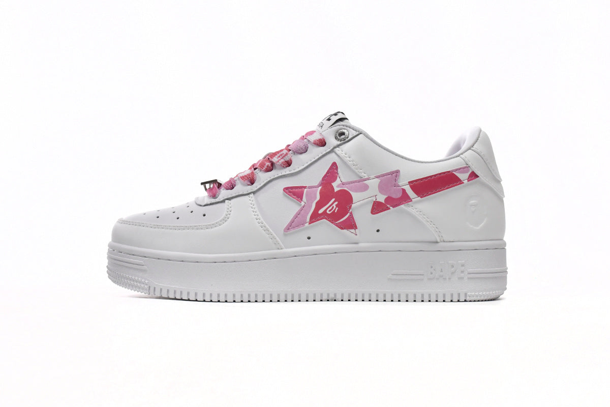 A BATHING APE BAPE STA White & Pink Camo Sneakers | Women's & Men's Skate-Inspired Shoes