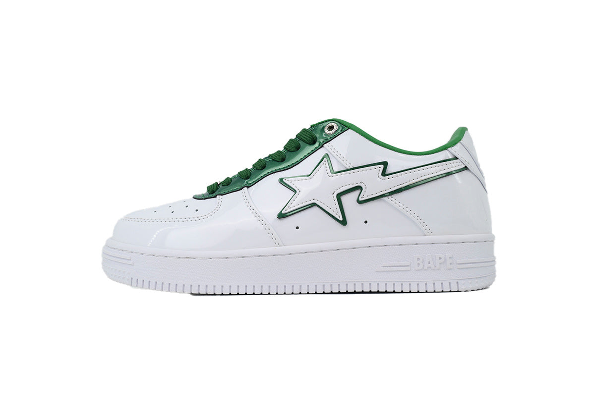 A BATHING APE BAPE STA White & Green Outline-Star Sneakers | Women's & Men's Skate-Inspired Shoes