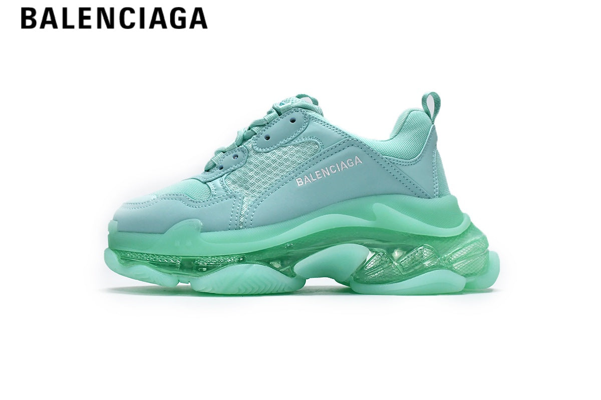 Balenciaga Triple S men's shoes  women sneakers¡ª Mint Green, Clear Sole