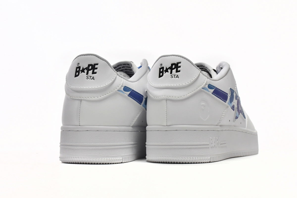 A BATHING APE BAPE STA White & Blue Camo Sneakers | Women's & Men's Skate-Inspired Shoes