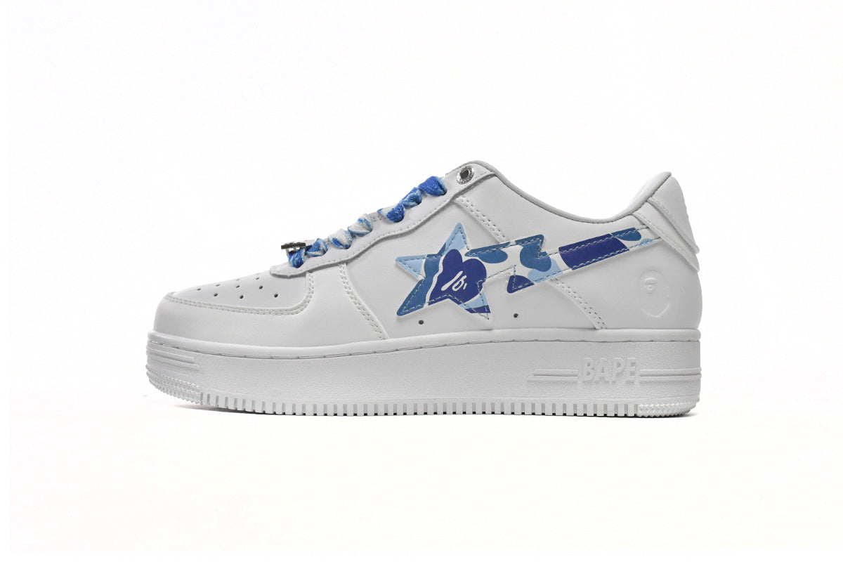 A BATHING APE BAPE STA White & Blue Camo Sneakers | Women's & Men's Skate-Inspired Shoes