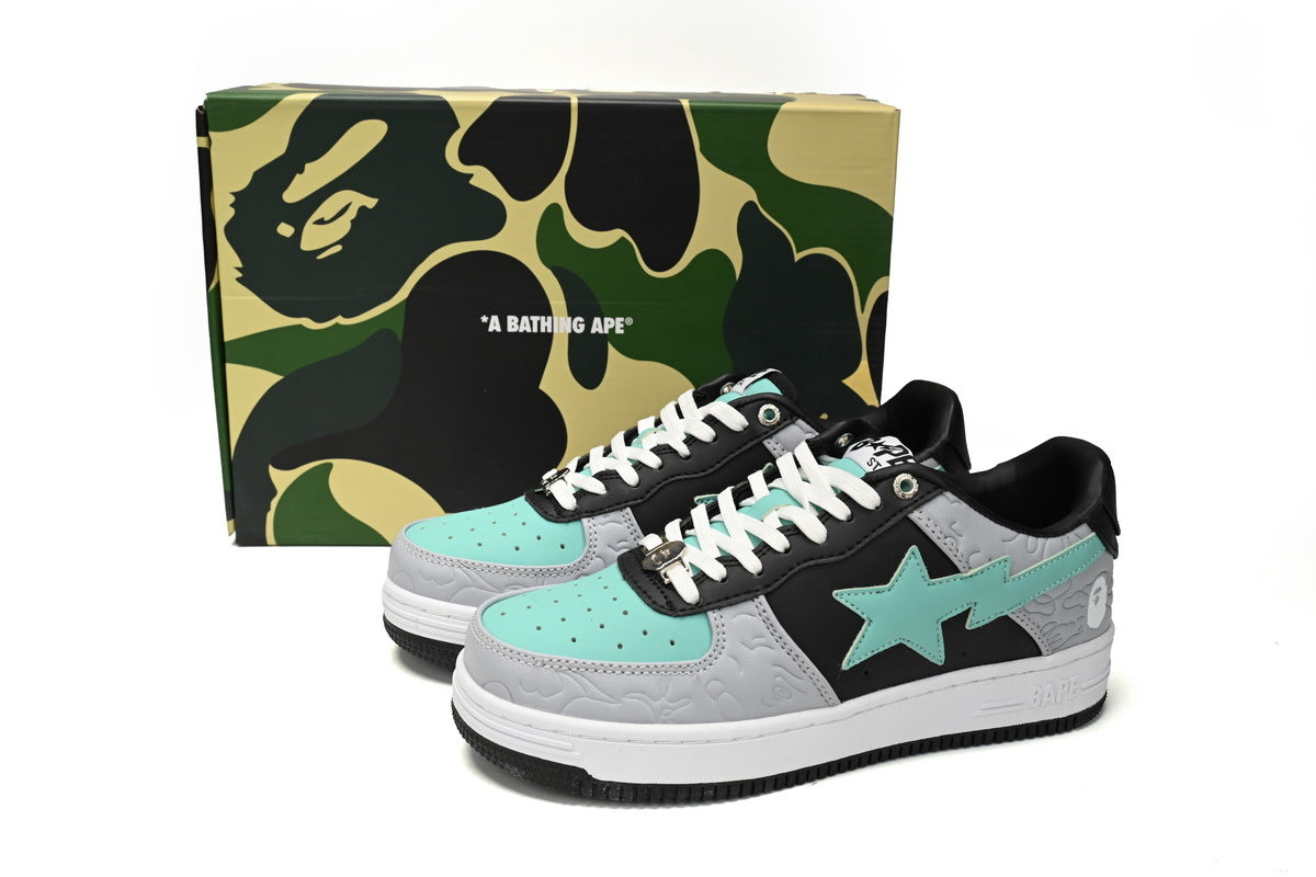 A BATHING APE BAPE STA Mint Green & Grey Embossed Camo Sneakers | Women's & Men's Skate-Inspired Shoes