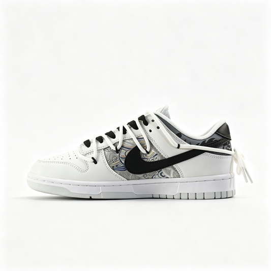 Nike Dunk Low 'Eastern' ¨C Custom White & Black Chinese-Style Pattern Deconstructed Sneakers