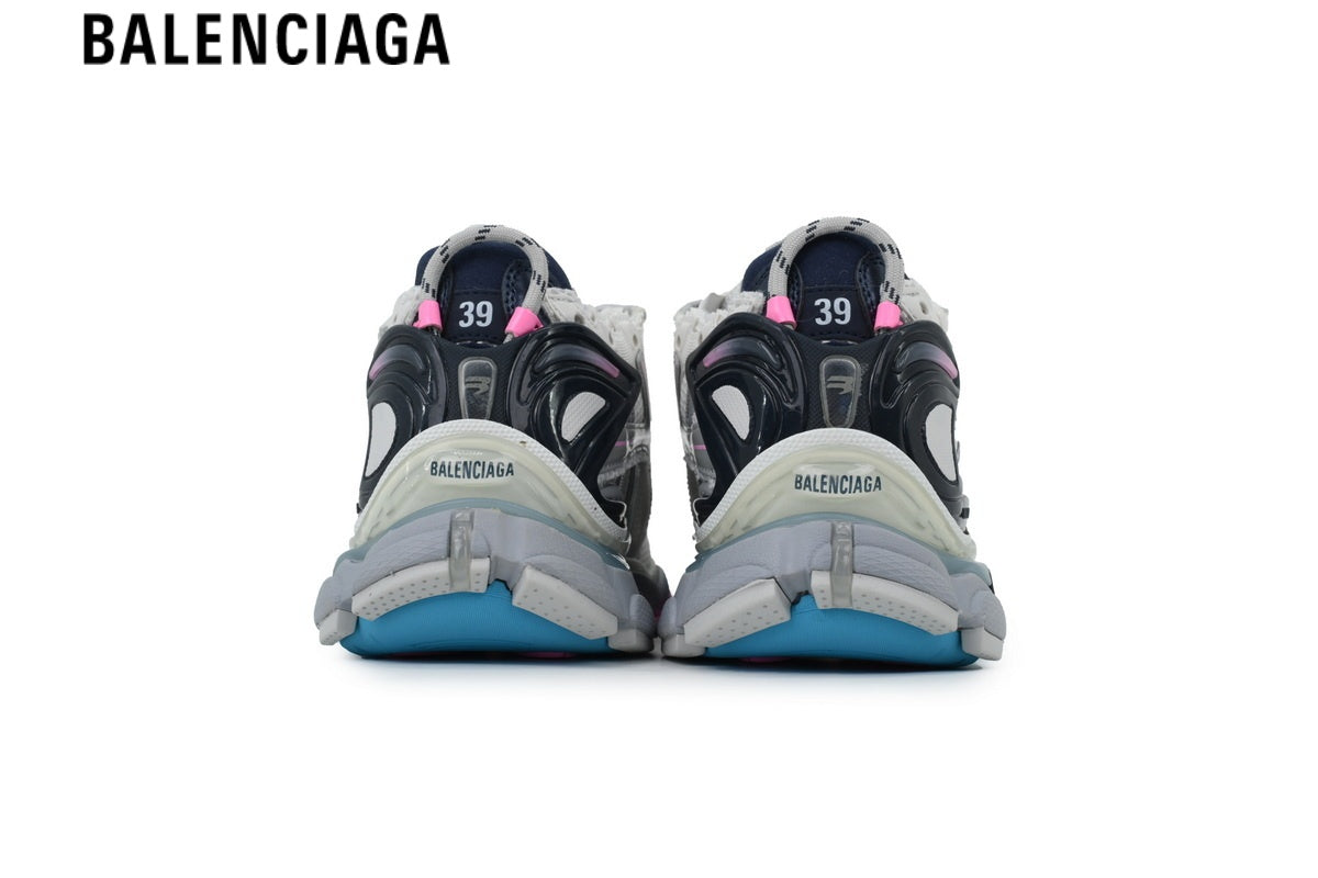 Balenciaga Runner Sneaker ¡ª White Mesh & Silver Multi-Color Line Overlays