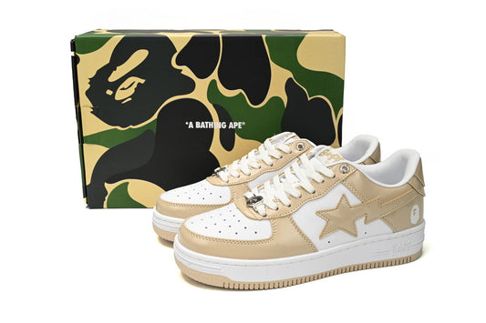 A BATHING APE BAPE STA Sand Beige & White Sneakers | Women's & Men's Skate-Inspired Shoes