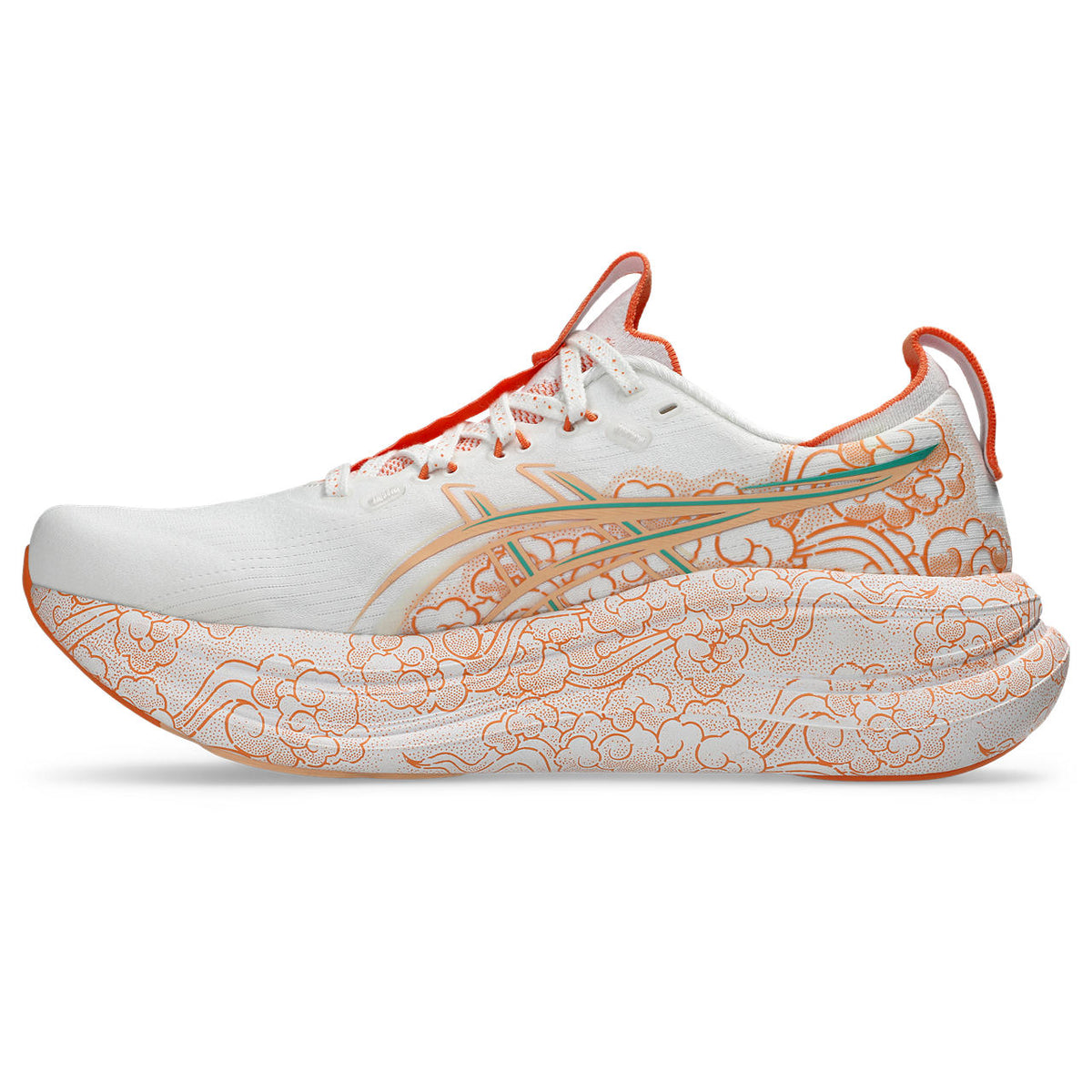Asics womens shoes  neutral running shoes mens  sneakers  Gel-Nimbus 27 White / Orange / Cloud Print