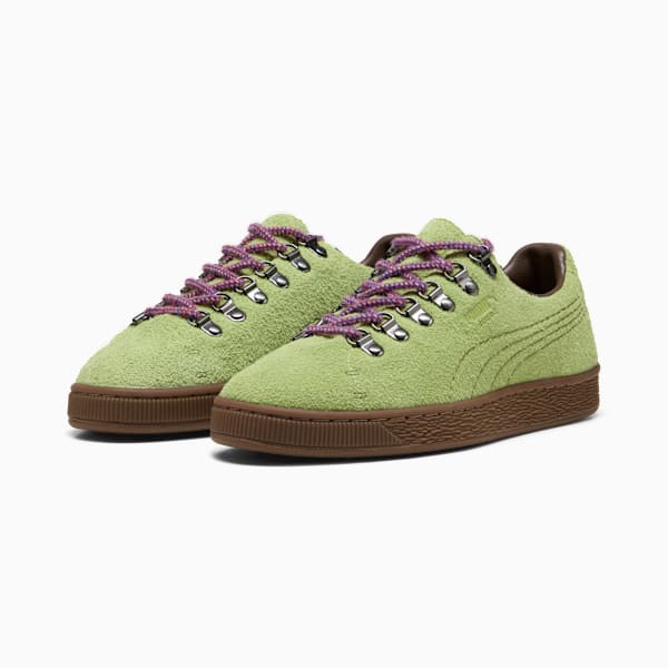 Puma Suede ¡ª Green / Metal Eyelets / Purple Laces puma shoes for men  womens shoes  roma shoes