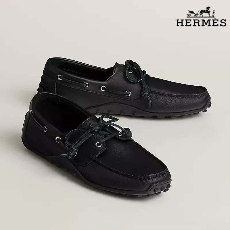 Herm¨¨s Black Leather Lace-Up Driving Shoe