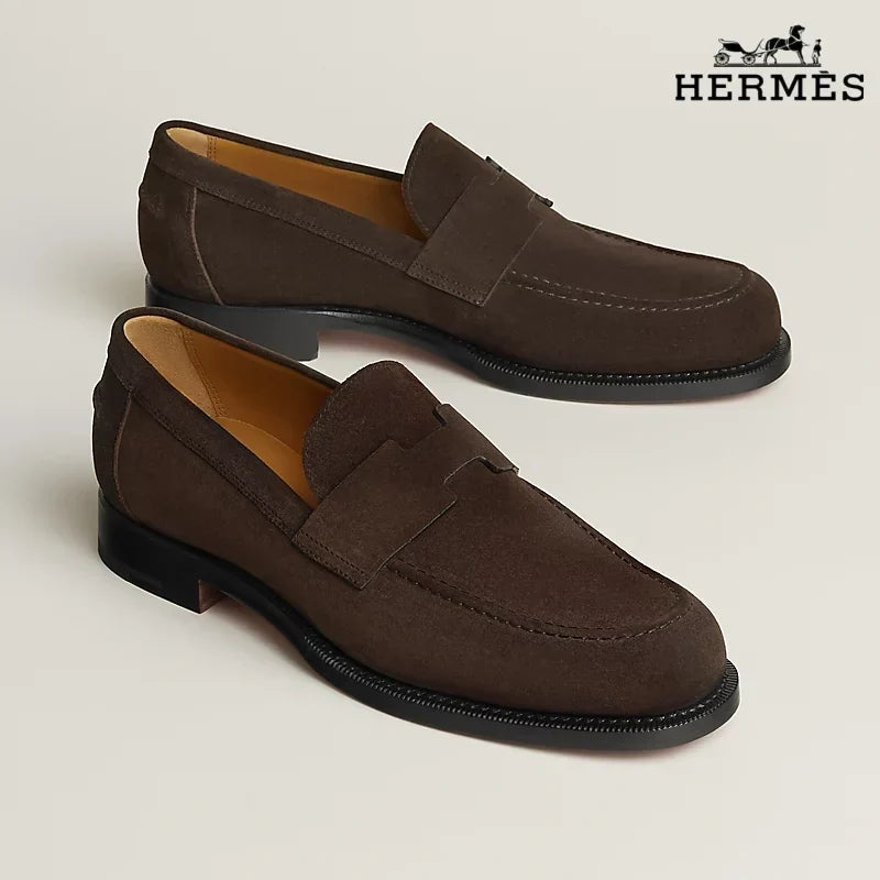 Herm¨¨s Loafer Dark Brown Suede Leather