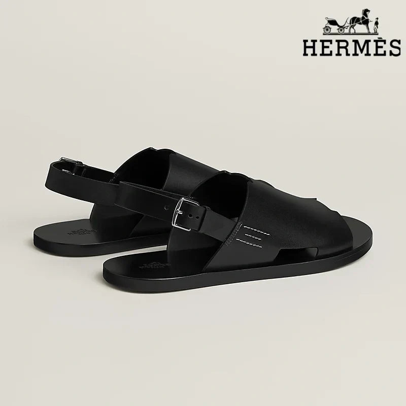 Herm¨¨s Black Smooth Leather Slingback Sandals