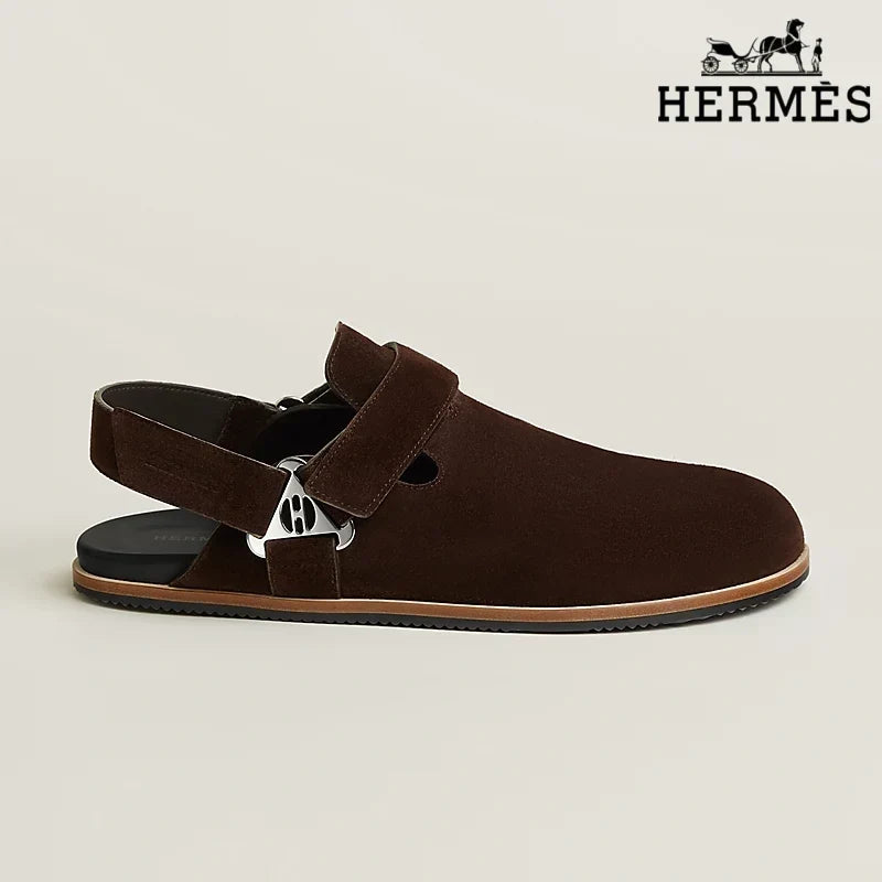 Herm¨¨s Dark Brown Suede Slingback Mules with Silver H Turnlock