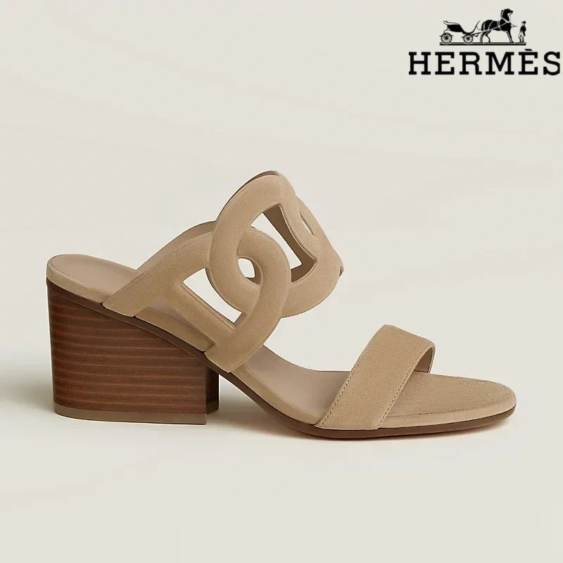 Herm¨¨s Beige Suede Cutout Wedge Slide Sandals