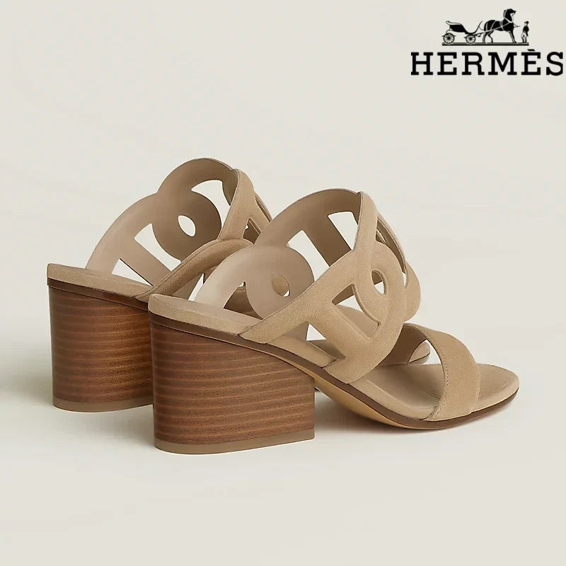 Herm¨¨s Beige Suede Cutout Wedge Slide Sandals