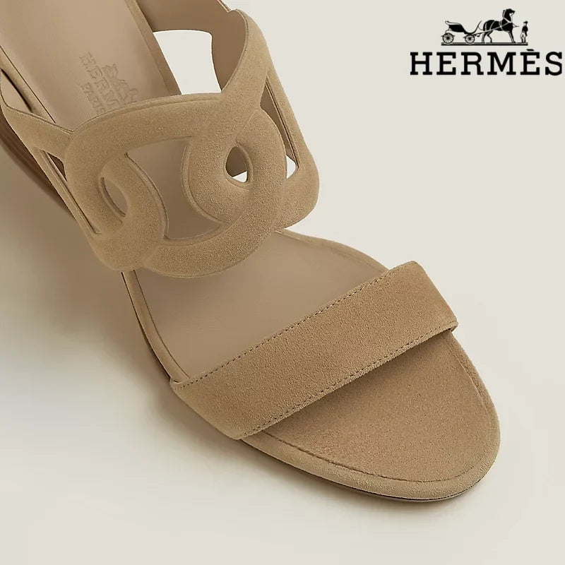Herm¨¨s Beige Suede Cutout Wedge Slide Sandals