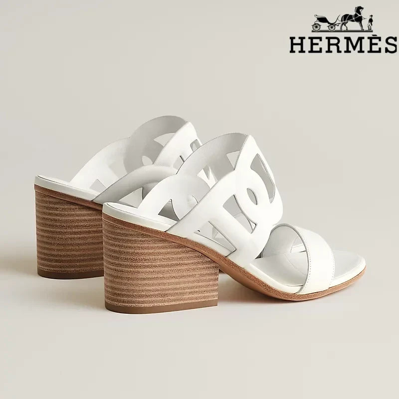 Herm¨¨s    female slides  White Calfskin Cutout Wedge Slide Sandals