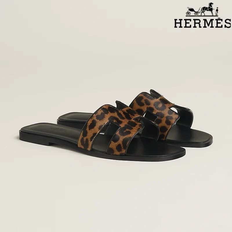 Herm¨¨s Oran Leopard Print Flat Sandal