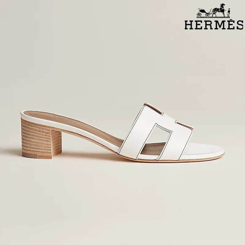 Herm¨¨s female slides White Leather Heeled Slide Sandals