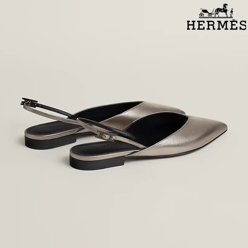 Herm¨¨s Metallic Bronze Leather Slingback Flats