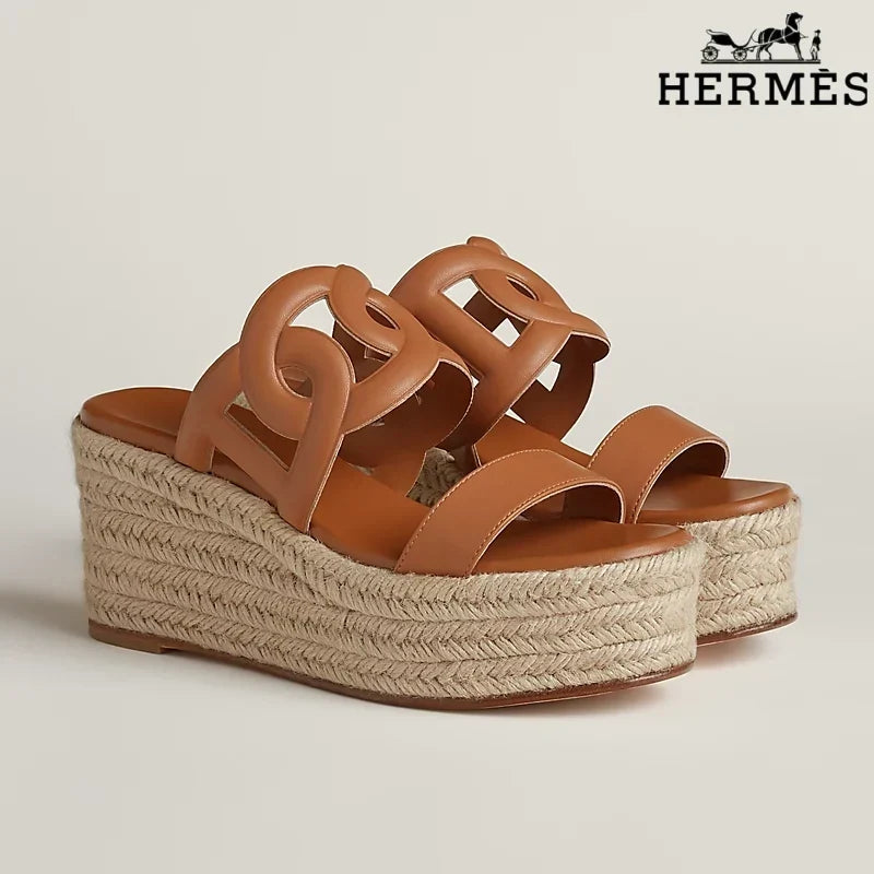 Herm¨¨s Brown Leather Wedge Espadrille Sandal