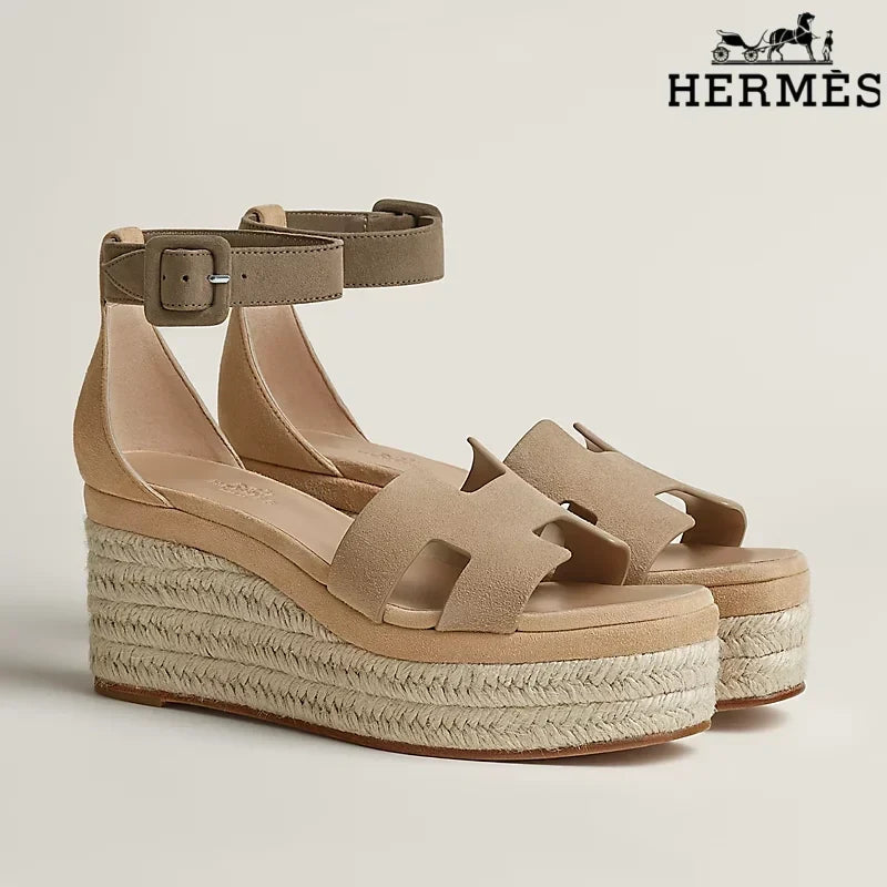 Herm¨¨s Beige Suede Wedge Espadrille Sandal