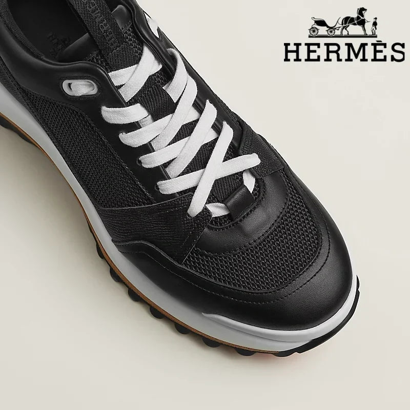 Herm¨¨s Black Leather Mesh Hiking Sneakers