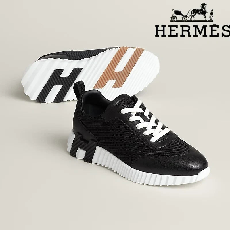 Herm¨¨s Black Mesh Leather Bouncing Sneaker