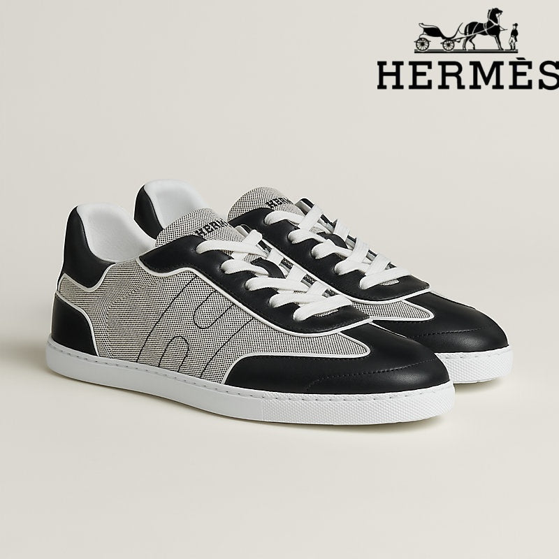 Herm¨¨s Black And White Canvas Leather Sneaker