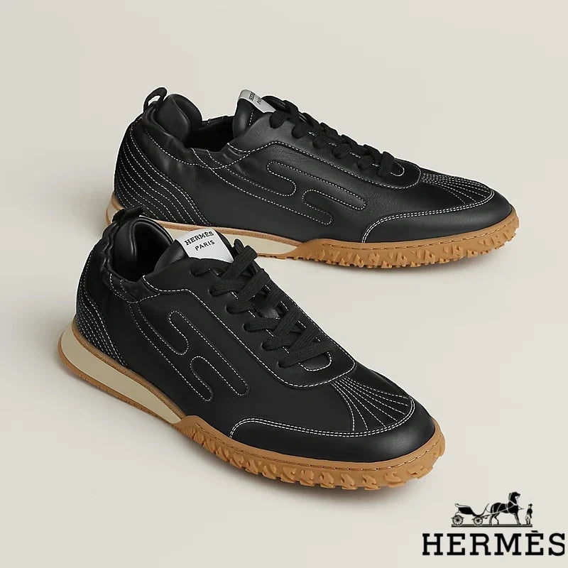 Herm¨¨s Black Leather Stitched Sneakers