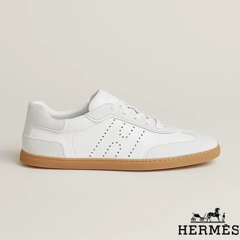 Herm¨¨s womens shoes men sneaker White Leather and Suede Low Sneakers