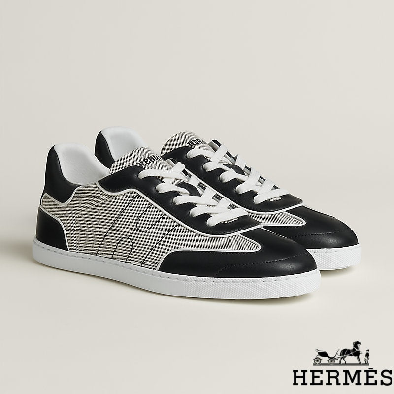 Herm¨¨s Black and Grey Canvas Leather Sneakers