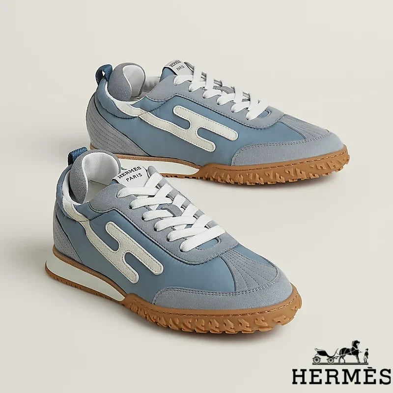 Herm¨¨s Light Blue Mixed Fabric Retro Sneakers
