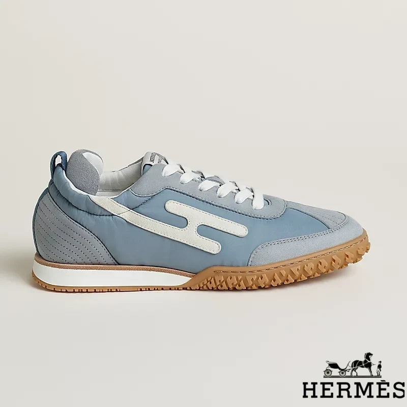 Herm¨¨s Light Blue Mixed Fabric Retro Sneakers
