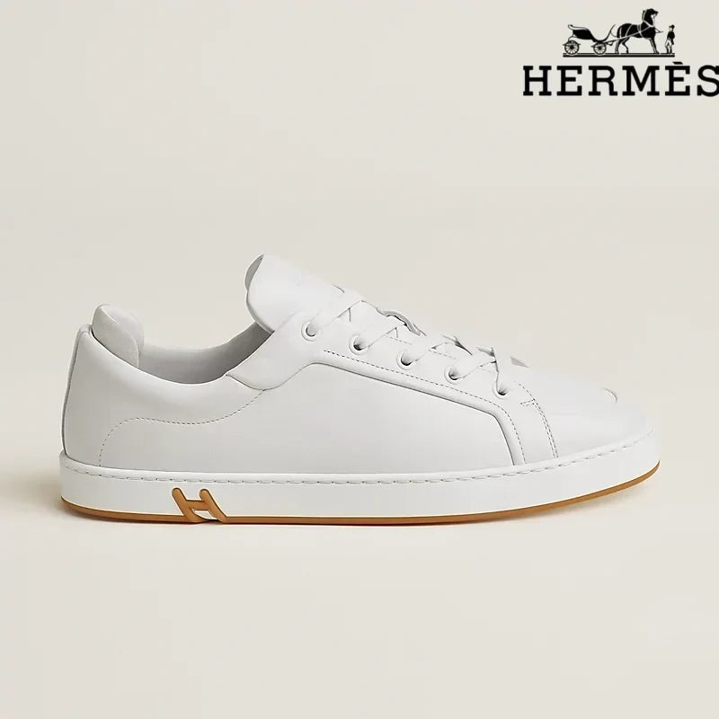 Herm¨¨s womens shoes men sneaker  White Leather Sneakers
