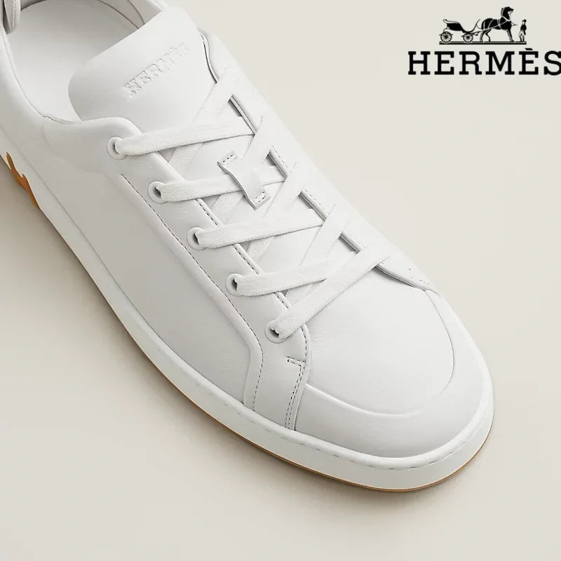 Herm¨¨s womens shoes men sneaker  White Leather Sneakers