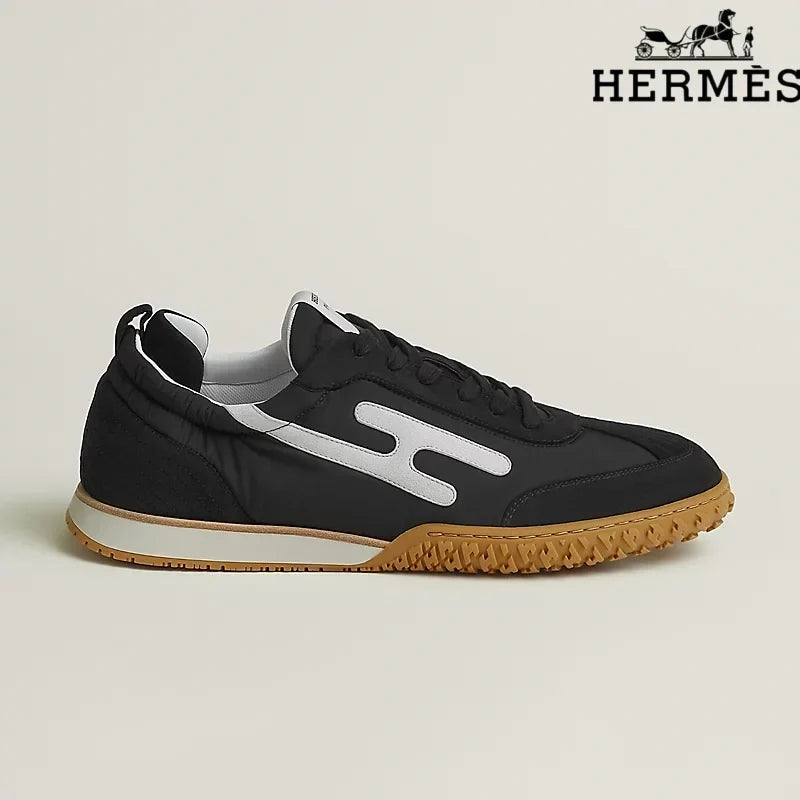 Herm¨¨s Black Fabric Sneakers with White H-Logo