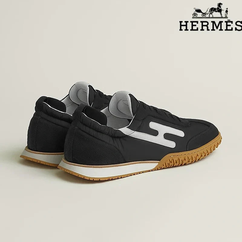 Herm¨¨s Black Nylon Sneakers with White H-Logo
