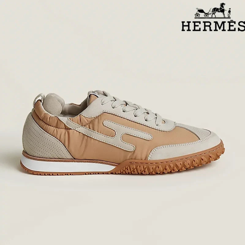 Herm¨¨s Tan and Beige Nylon and Suede Sneakers with H-Logo